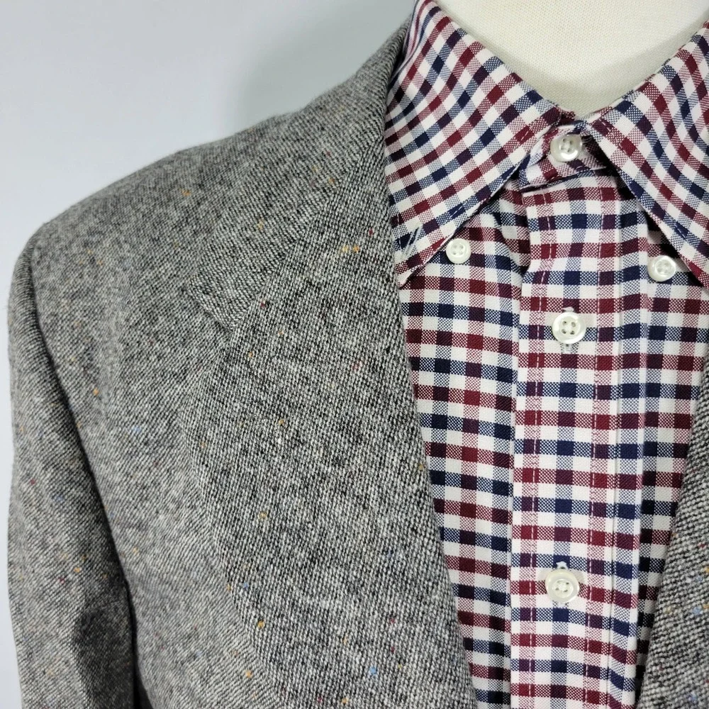 Stafford‎ Men's Tweed Sport Coat Blazer Two Button Gray Wool Elbow Patches 44L